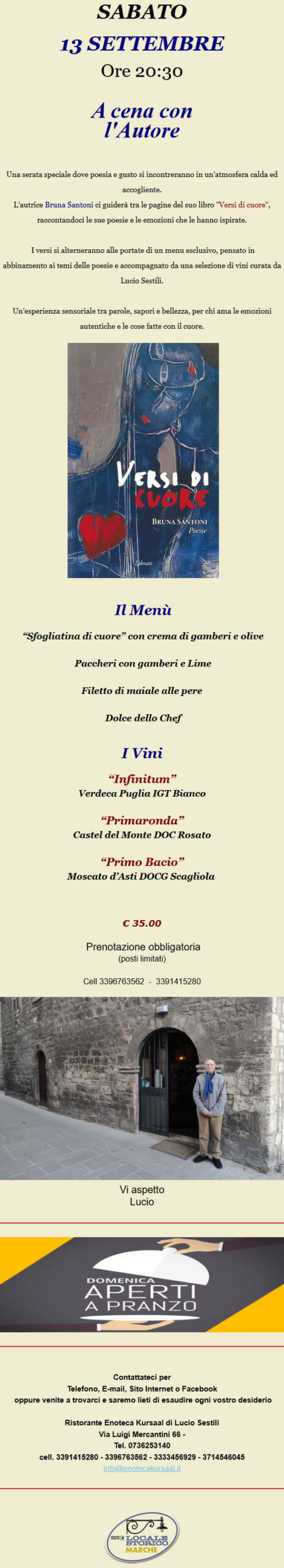 A cena con l'Autore 13/09/2025