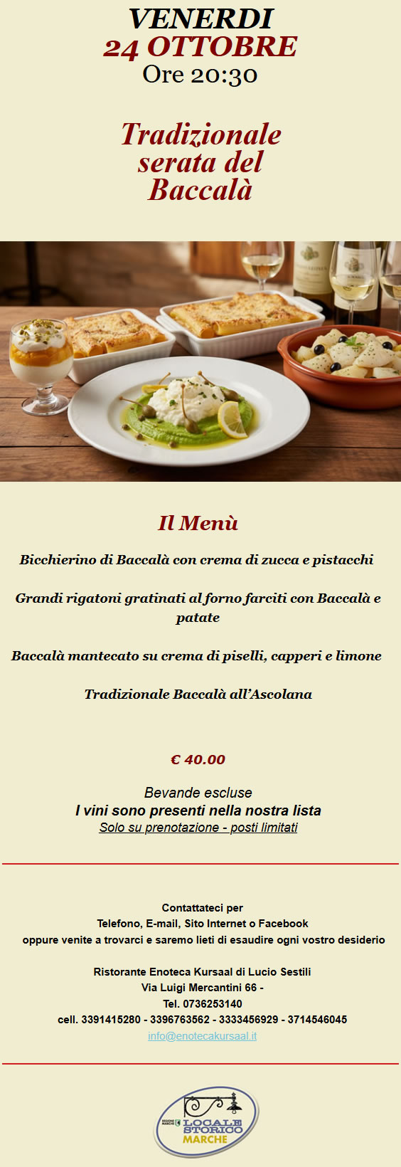 Tradizionale serata del Baccalà 24/10/2025