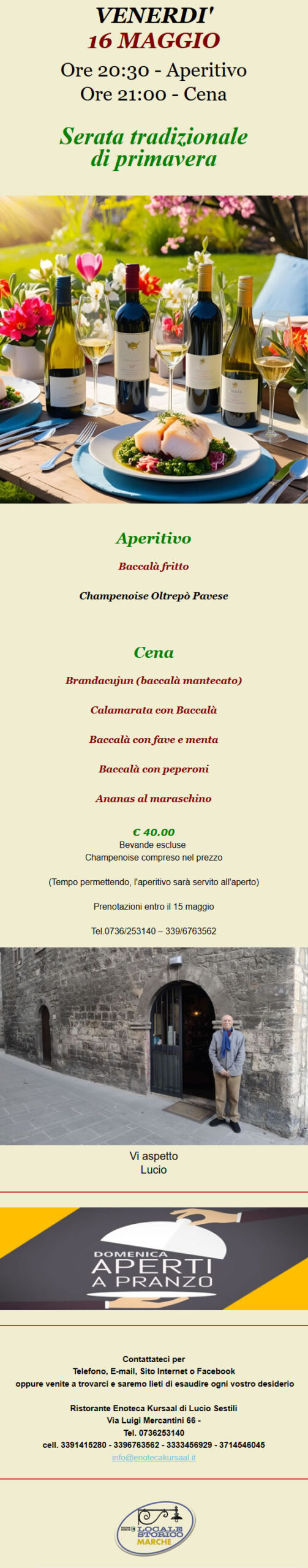 Serata tradizionale di primavera - 16/05/2025